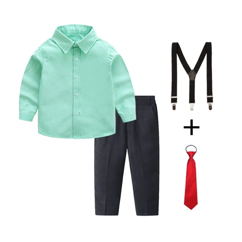 Damen elegantes Outfitset mit Hemd, Hose, Hosenträgern und Krawatte Drune