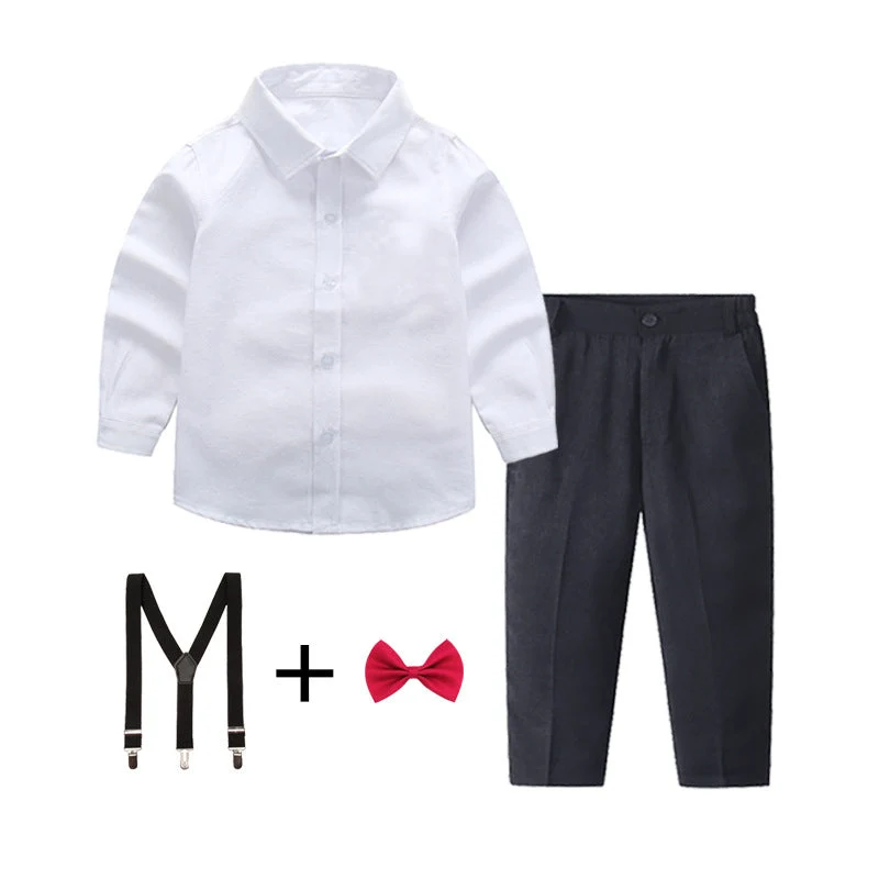 Damen elegantes Baumwollhemd mit schicken Hosen und Hosenträgern Drune