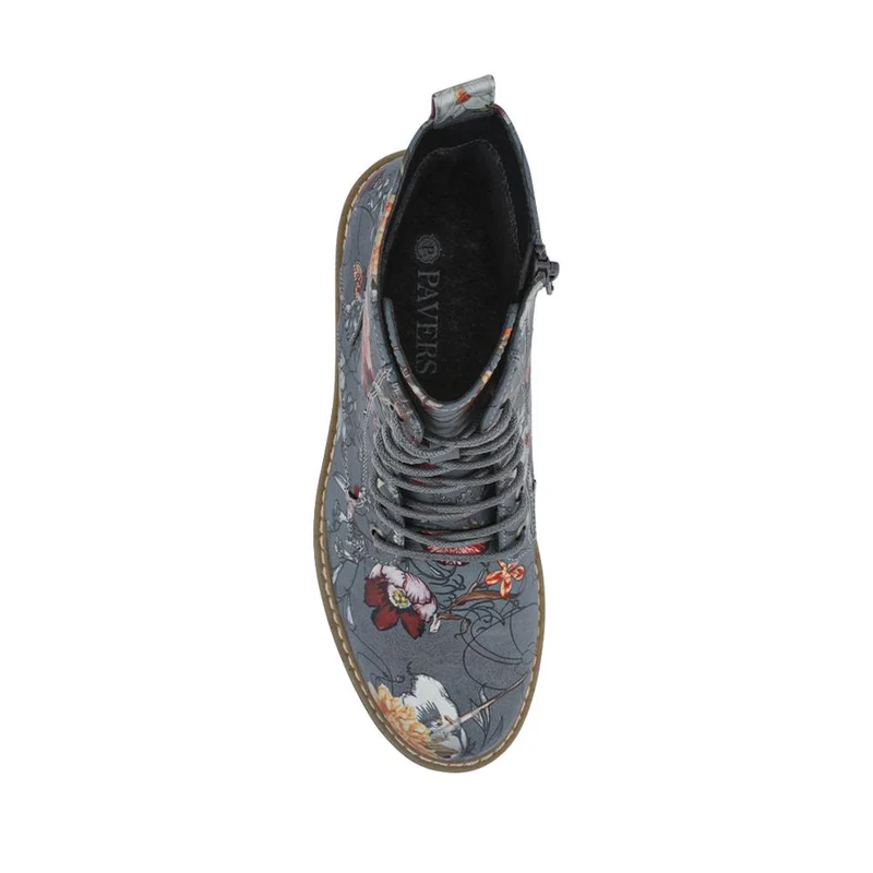 Wide Fit Lace Up Ankle Boots - PINYI42009 / 328 218 - Grey Floral