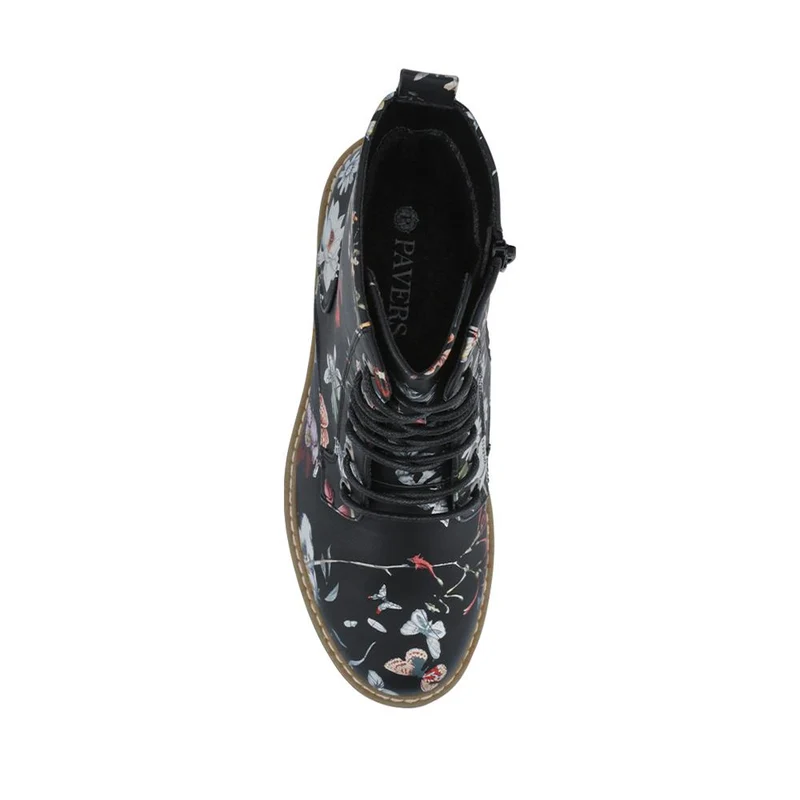 Wide Fit Lace Up Ankle Boots - PINYI42009 / 328 218 - Black Floral