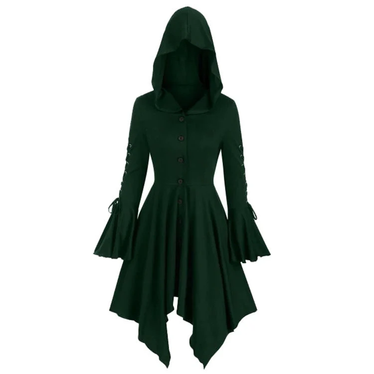 Damen nan Kapuzen-Mantelkleid mit asymmetrischem Zipfelsaum und geschnürten Glockenärmeln Drune