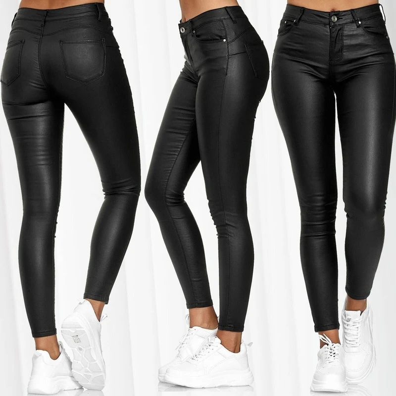 Damen nan highwaist vegane Lederleggings mit hoher Elastizität und Five-Pocket-Optik Drune