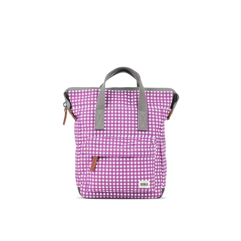 ROKA Bantry Kleine Tasche aus recyceltem Canvas mit lila Vichy-Karo