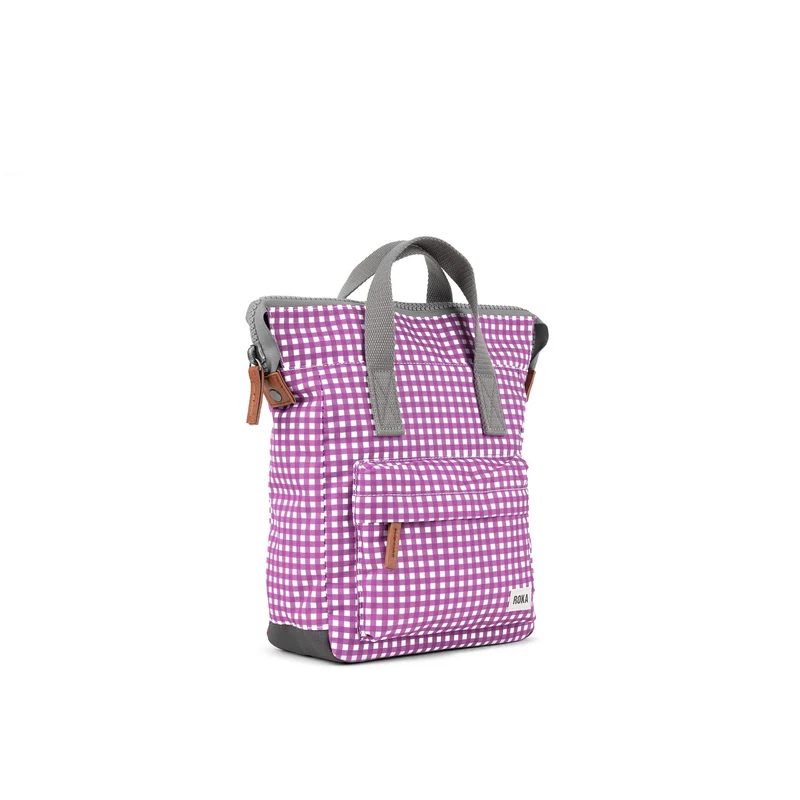 ROKA Bantry Kleine Tasche aus recyceltem Canvas mit lila Vichy-Karo