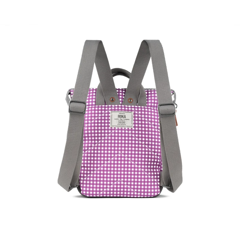 ROKA Bantry Kleine Tasche aus recyceltem Canvas mit lila Vichy-Karo