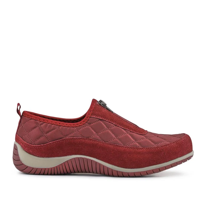 Wide Fit Leather Slip-On Shoes With Zip Fastening - BRK42019 / 328 406 - Burgundy