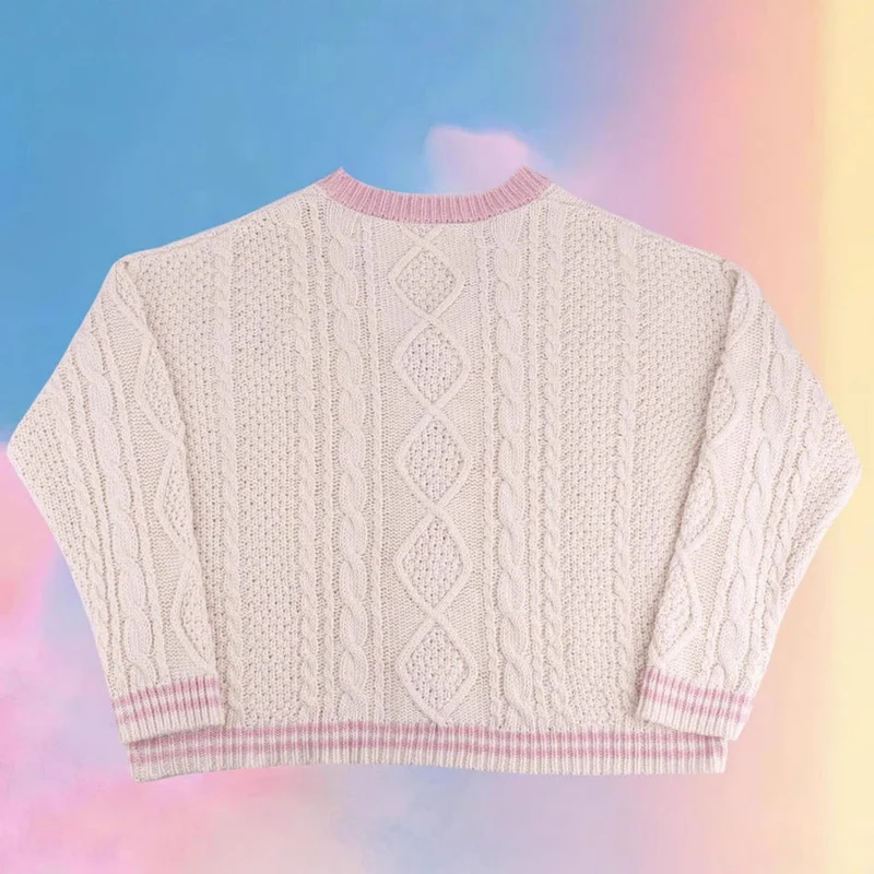 Damen nan gestrickte Cardigan mit Zopfmuster V-Ausschnitt und Herz- und Sternapplikationen Drune