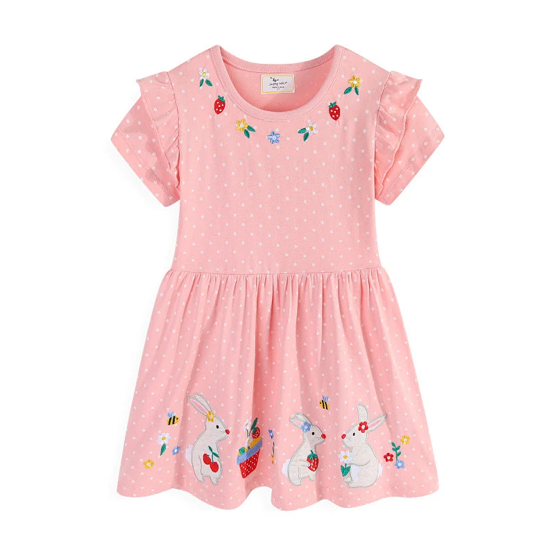 Mädchen Tüllkleid mit niedlichen Hasen- und Blumenstickereien Drune