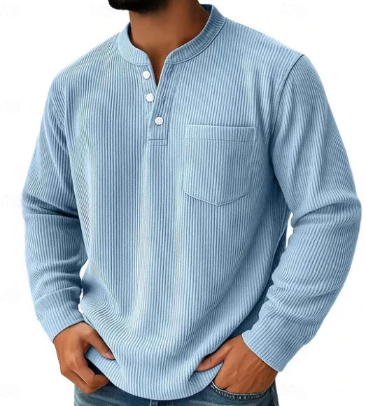 Herren nan thermisches Waffelstrick-Henleyshirt mit Stehkragen Brusttasche und geripptem Komfortschnitt Drune