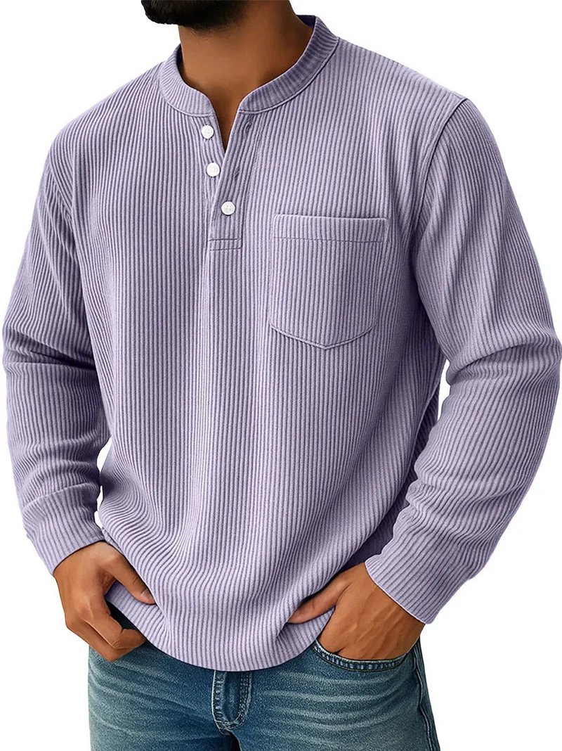 Herren nan thermisches Waffelstrick-Henleyshirt mit Stehkragen Brusttasche und geripptem Komfortschnitt Drune