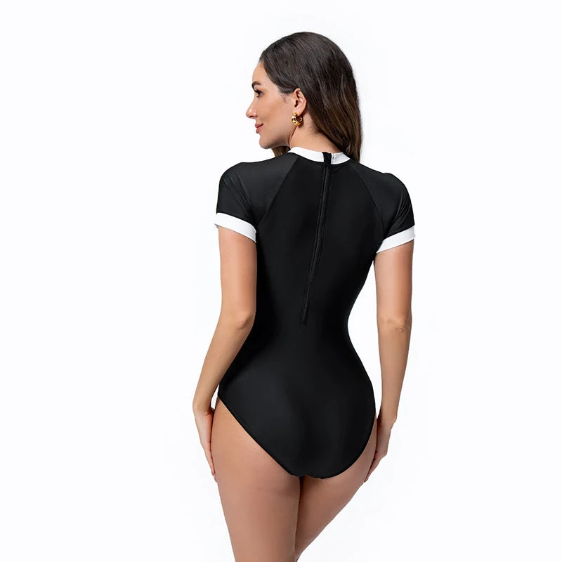 Damen sportlicher Kurzarm Einteiler Badeanzug Drune
