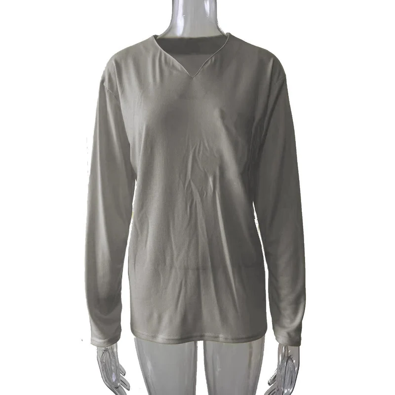 Damen nan legeres Langarmshirt mit V-Notch-Ausschnitt, Brusttasche und lockerer Oversize-Passform Drune