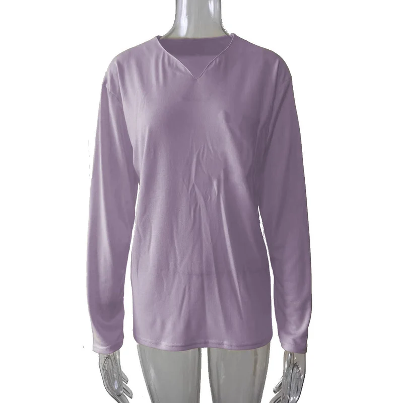 Damen nan legeres Langarmshirt mit V-Notch-Ausschnitt, Brusttasche und lockerer Oversize-Passform Drune