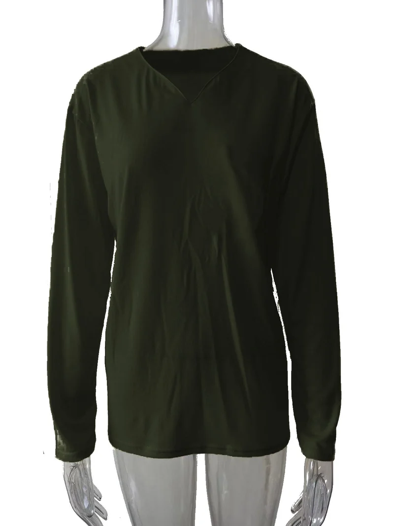 Damen nan legeres Langarmshirt mit V-Notch-Ausschnitt, Brusttasche und lockerer Oversize-Passform Drune