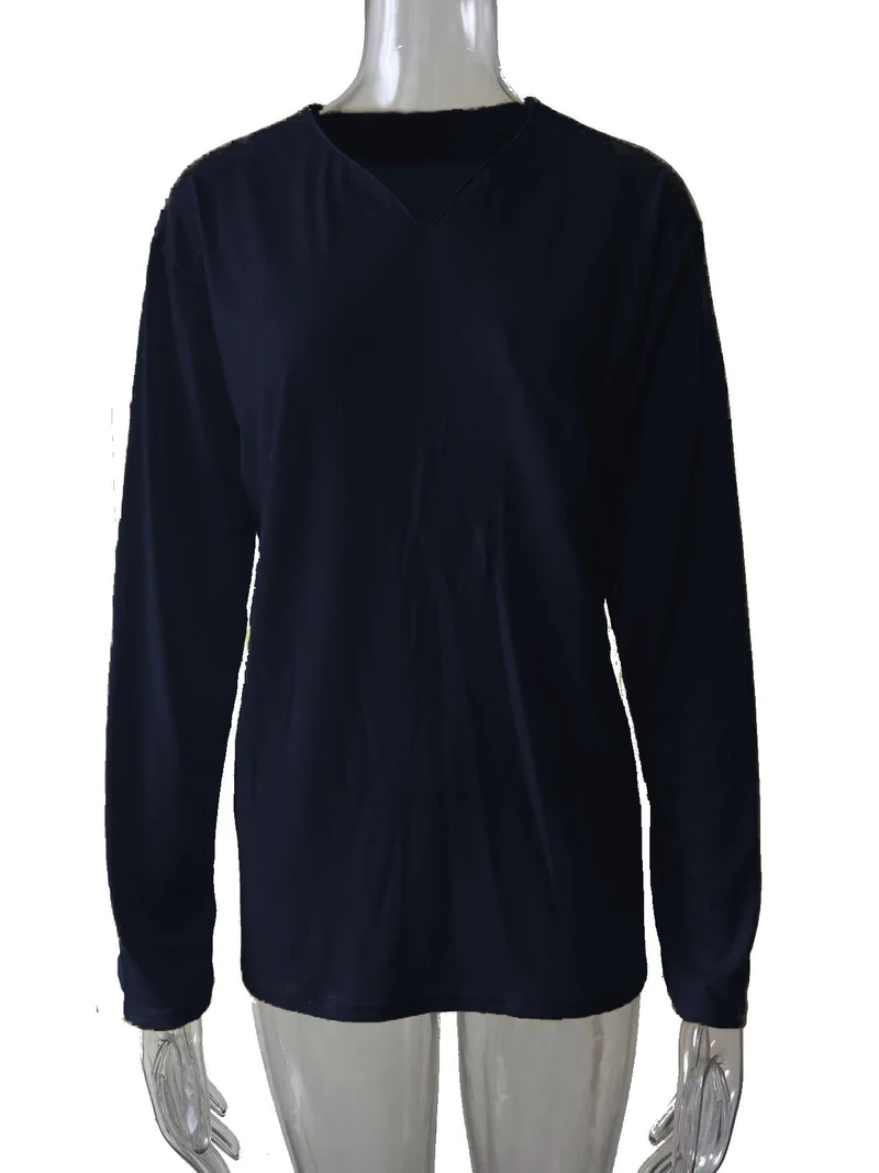 Damen nan legeres Langarmshirt mit V-Notch-Ausschnitt, Brusttasche und lockerer Oversize-Passform Drune