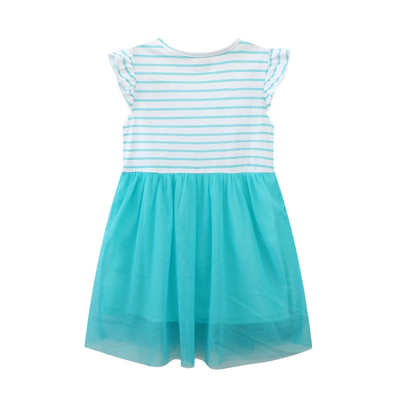 Mädchen Tüllkleid mit buntem Einhorn-Motiv und gestreiftem Oberteil Drune