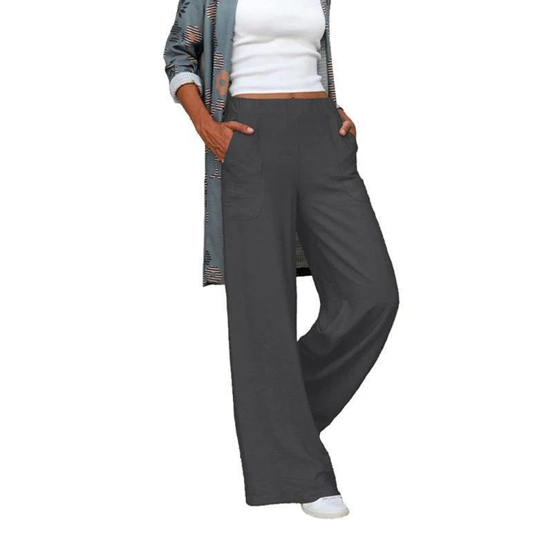 Damen nan weite Leinenmix-Hose mit hohem elastischen Bund und aufgesetzten Seitentaschen Drune