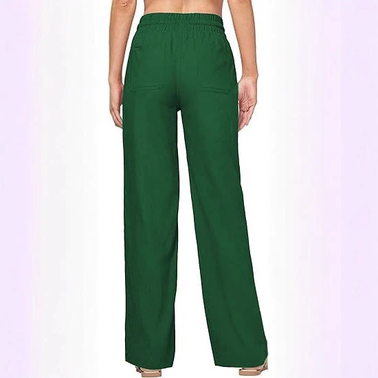 Damen nan weite Loungewear-Hose mit hohem Elastikbund Kordelzug Seitentaschen und legerer Palazzo-Passform Drune