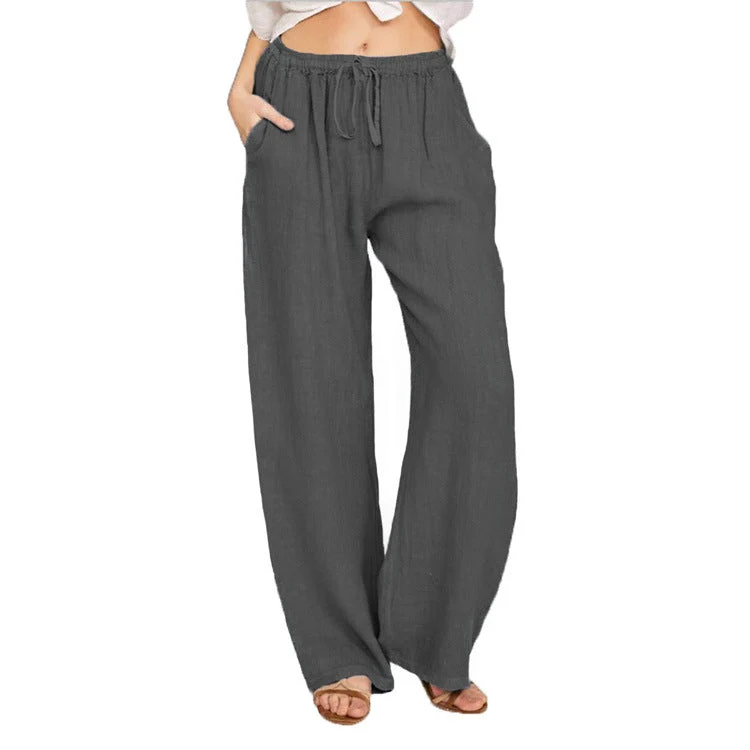 Damen nan weite Leinenhose mit elastischem Bund und Tunnelzug Drune