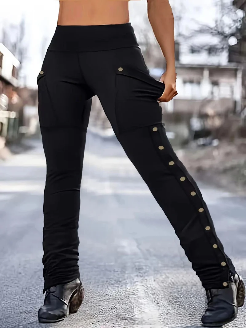Damen Sportliche Premium-Hose mit praktischen Seitentaschen und Druckknopfdetails Drune
