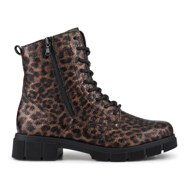 Faux Leather Lace-Up Boots - DRS42510 / 327 732 - Leopard