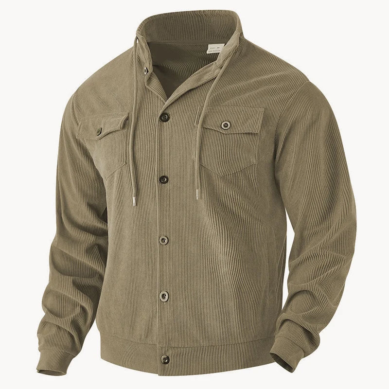Herren nan strukturierte Cord-Workerjacke mit verdeckter Kapuze, Druckknopfverschluss und aufgesetzten Brusttaschen Drune
