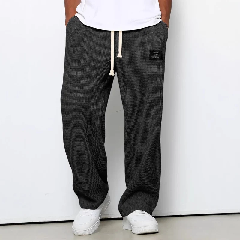 Herren nan lässige Waffelstrick Loungehose mit Kordelzug und geradem Schnitt Drune
