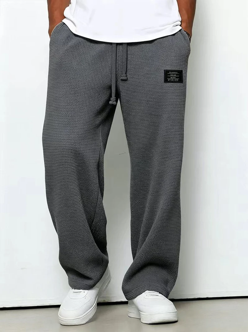 Herren nan lässige Waffelstrick Loungehose mit Kordelzug und geradem Schnitt Drune