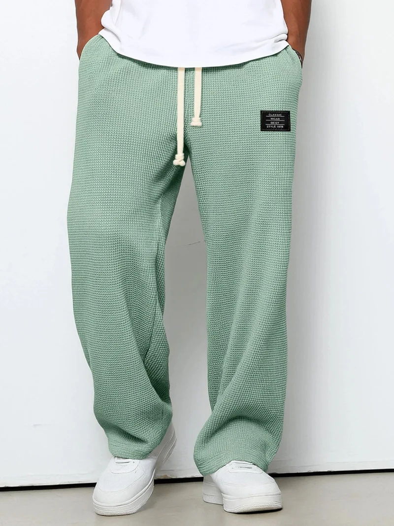 Herren nan lässige Waffelstrick Loungehose mit Kordelzug und geradem Schnitt Drune