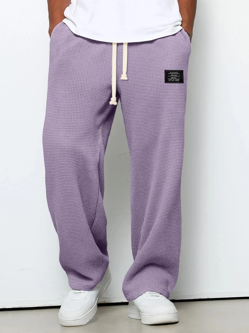 Herren nan lässige Waffelstrick Loungehose mit Kordelzug und geradem Schnitt Drune