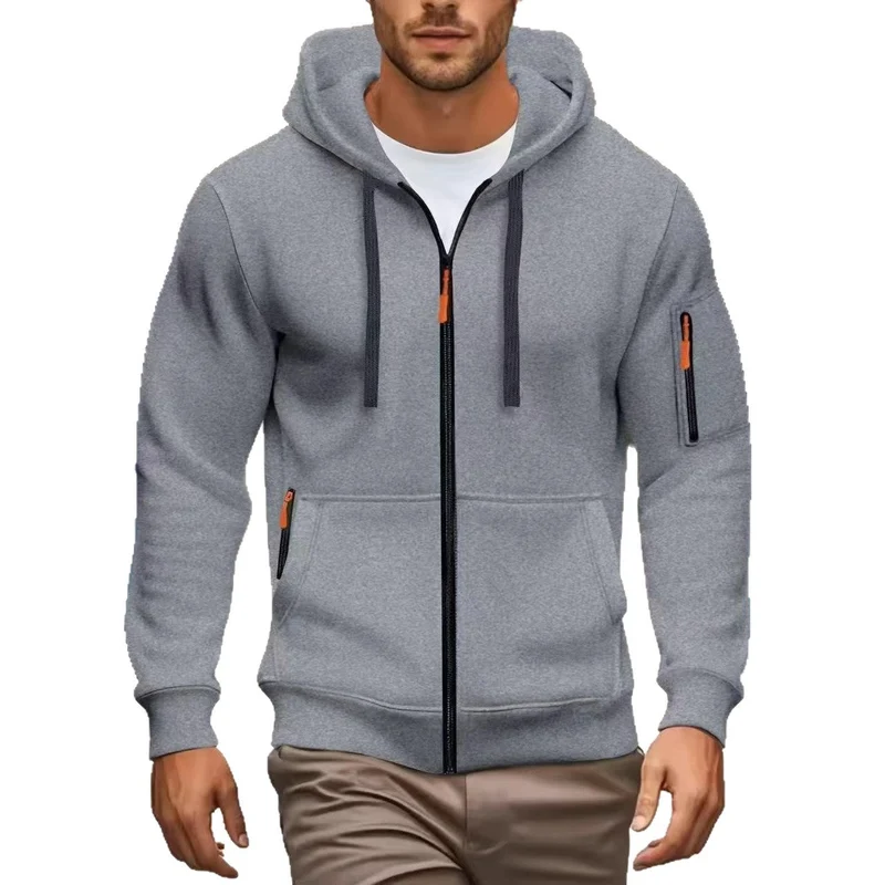 Herren nan funktionale Kapuzenjacke mit durchgehendem Reißverschluss, Ärmeltasche und elastischen Bündchen Drune