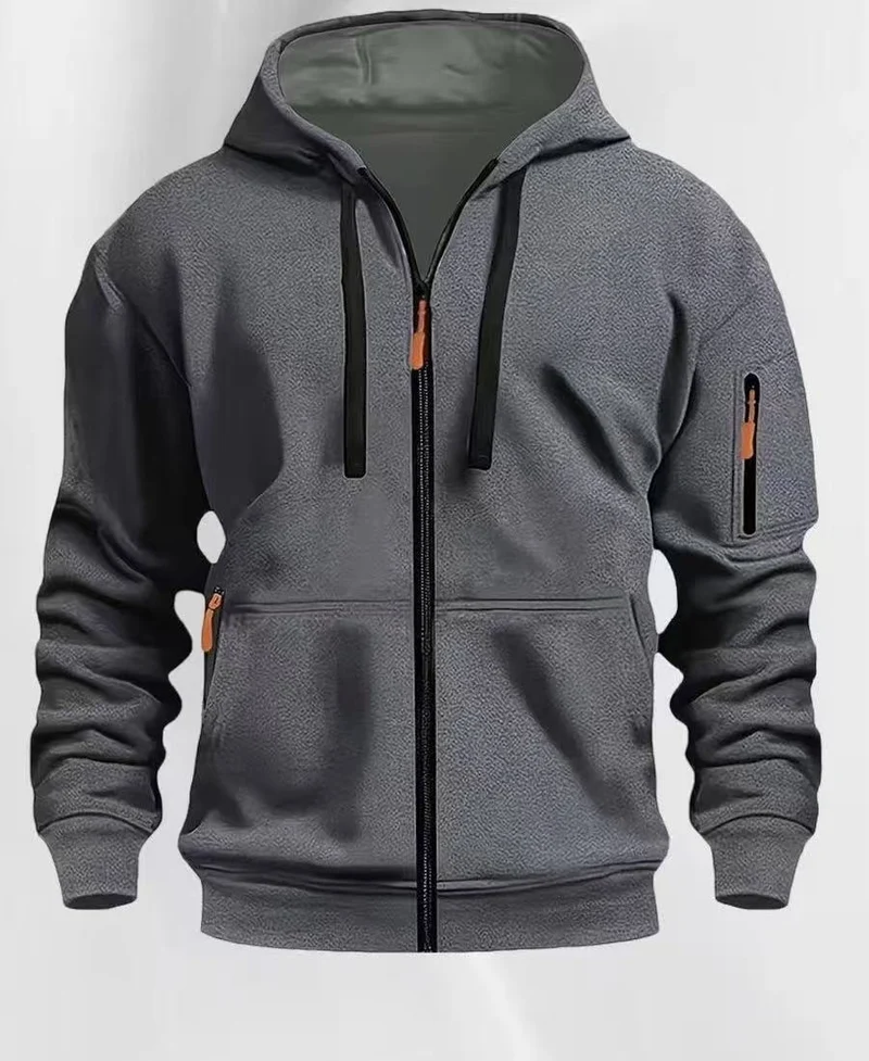 Herren nan funktionale Kapuzenjacke mit durchgehendem Reißverschluss, Ärmeltasche und elastischen Bündchen Drune