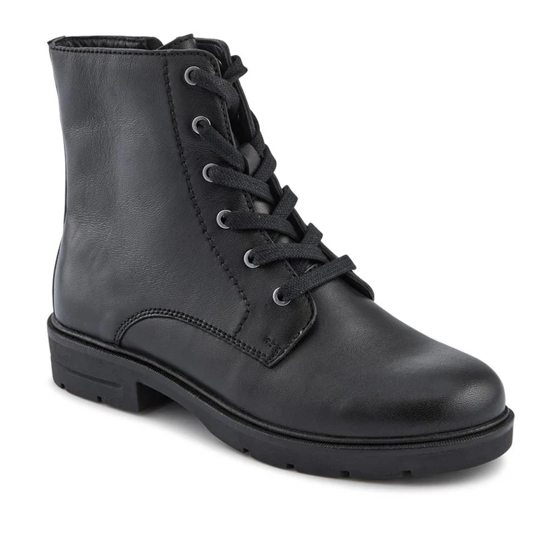 Leather Lace-Up Boots With Inside Zip - DDIN42004 / 328 316 - Black