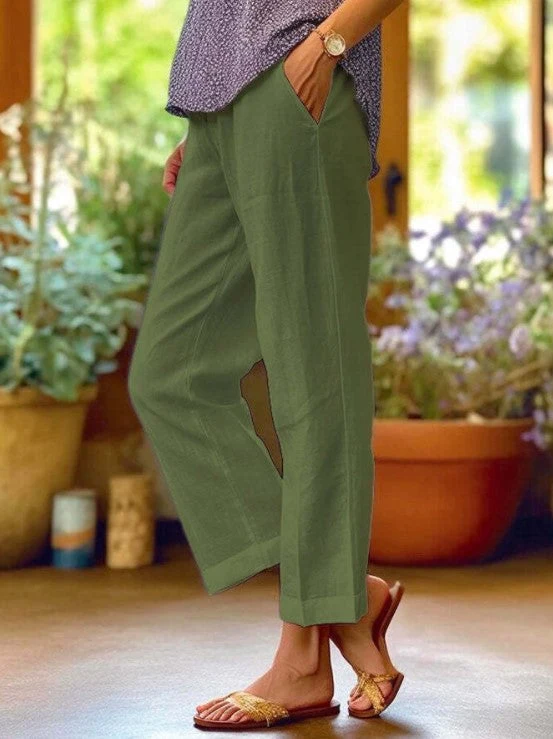 Damen nan lässige Cropped-Hose mit geradem Bein, dezenter Bügelfalte und seitlichen Eingrifftaschen Drune