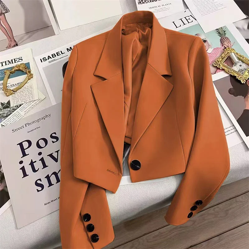 Damen nan kurzer taillierter Blazer mit markantem Revers und Ein-Knopf-Verschluss Drune