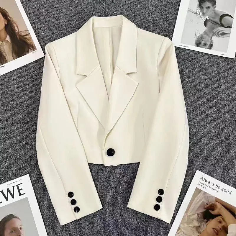 Damen nan kurzer taillierter Blazer mit markantem Revers und Ein-Knopf-Verschluss Drune