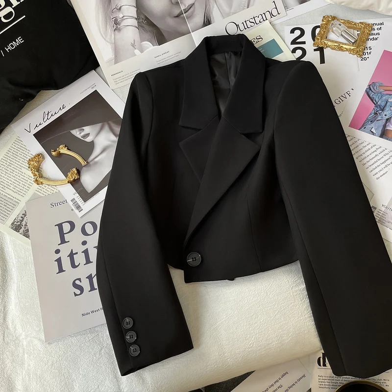 Damen nan kurzer taillierter Blazer mit markantem Revers und Ein-Knopf-Verschluss Drune