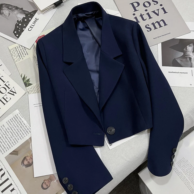 Damen nan kurzer taillierter Blazer mit markantem Revers und Ein-Knopf-Verschluss Drune