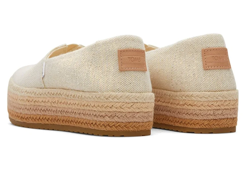 TOMS Plateau-Espadrille „Valencia“ für Damen – Dunkles, natürliches Metallic-Leinen