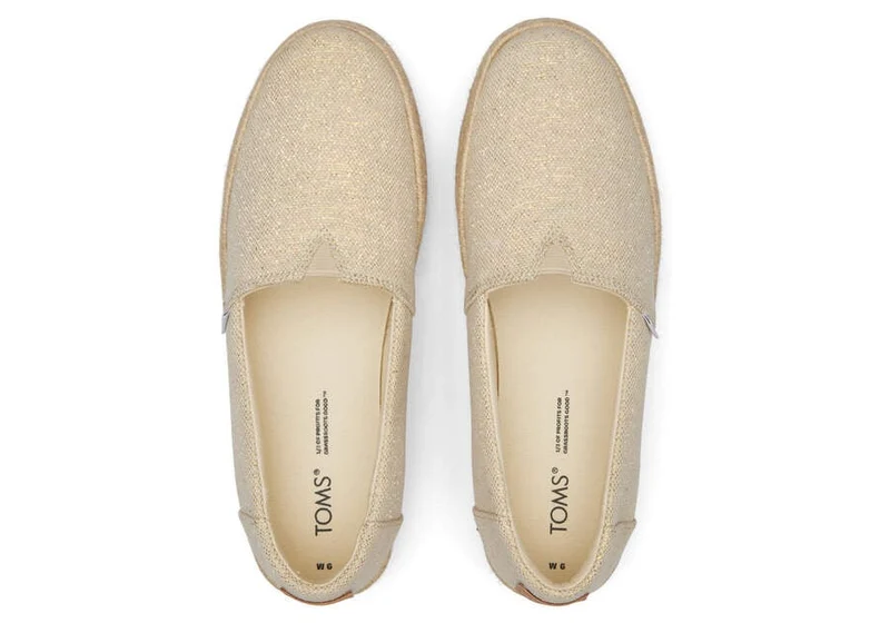 TOMS Plateau-Espadrille „Valencia“ für Damen – Dunkles, natürliches Metallic-Leinen