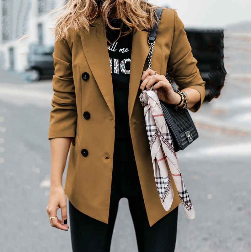 Damen nan taillierter Longblazer mit doppelreihiger Knopfleiste, Reverskragen und Eingrifftaschen Drune