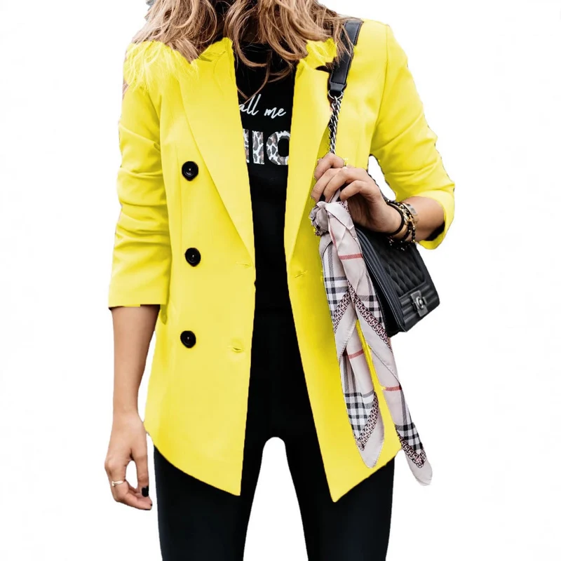 Damen nan taillierter Longblazer mit doppelreihiger Knopfleiste, Reverskragen und Eingrifftaschen Drune