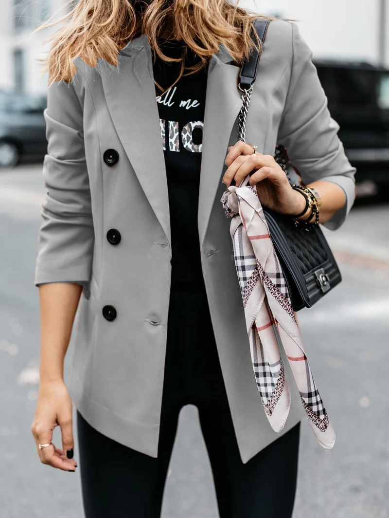 Damen nan taillierter Longblazer mit doppelreihiger Knopfleiste, Reverskragen und Eingrifftaschen Drune