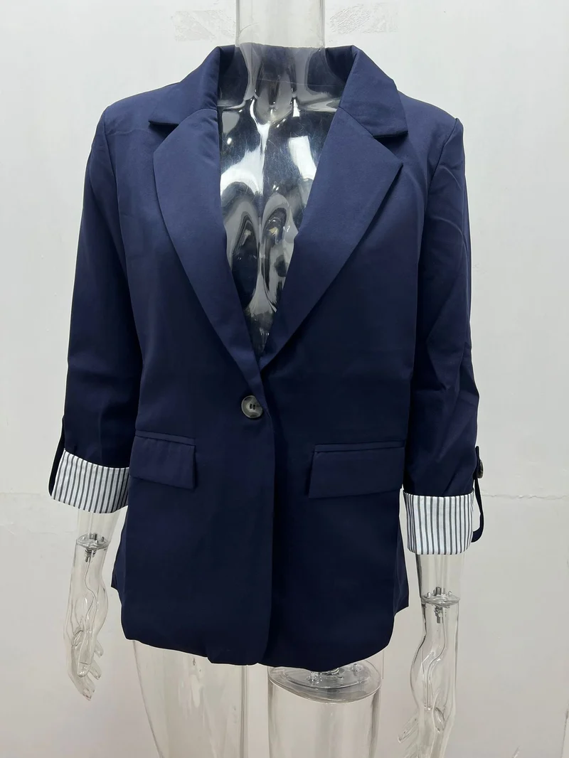 Damen nan taillierter dreiviertelarm Blazer mit Pattentaschen und umgeschlagenen Manschetten Drune