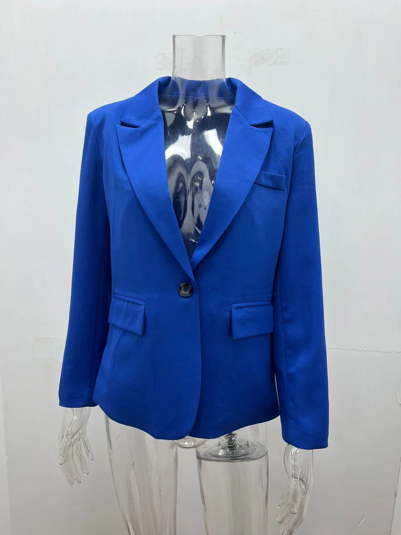 Damen nan taillierter Blazer mit Ein-Knopf-Verschluss Reverskragen und Pattentaschen Drune