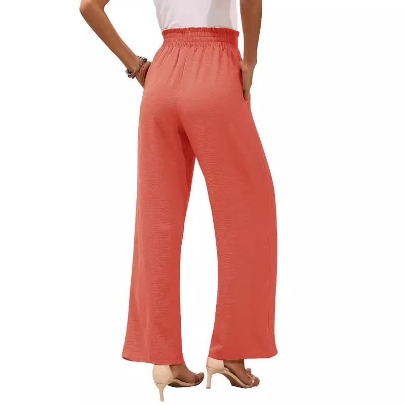 Damen nan Paperbag-Hose mit weitem Bein, hohem elastischem Bund und Bindegürtel Drune