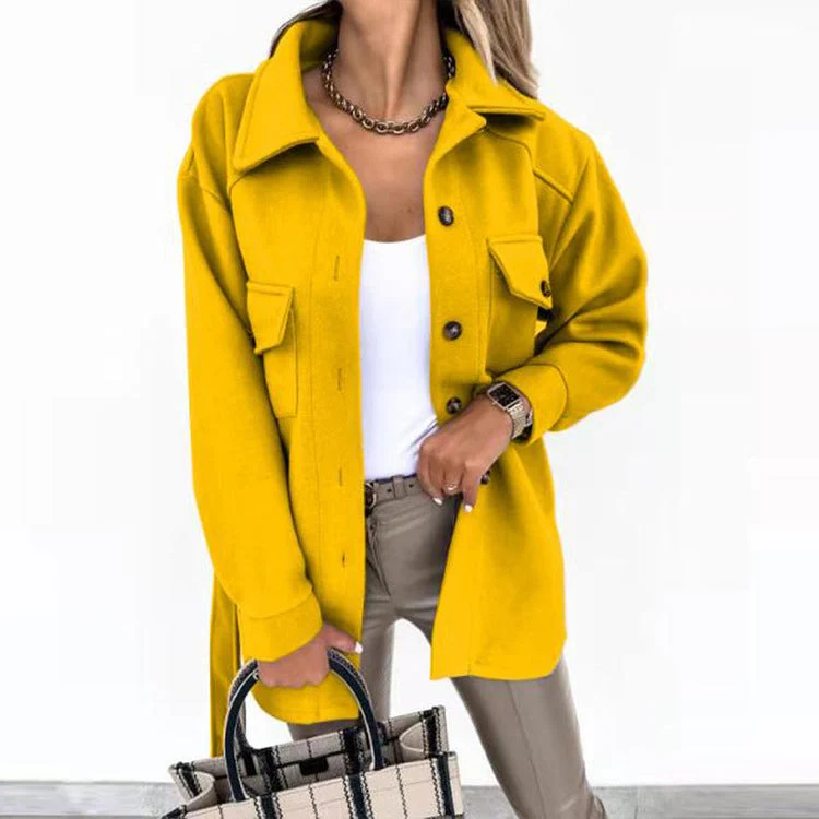 Damen nan oversized Hemdjacke aus Wollmischung mit aufgesetzten Pattentaschen Drune