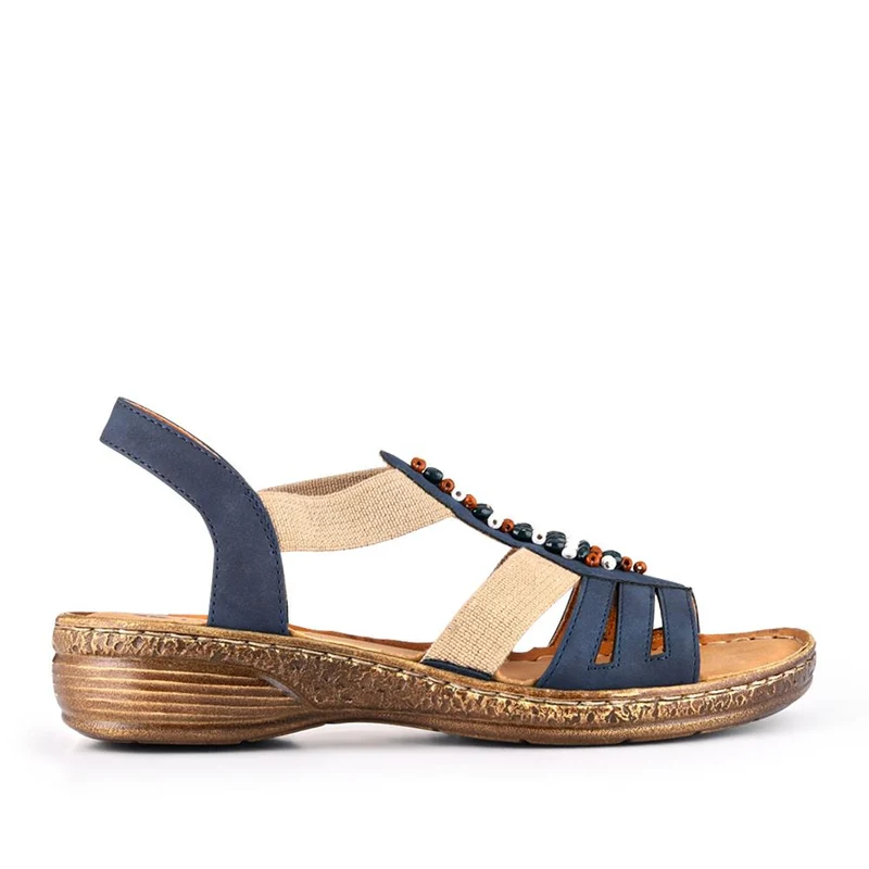 Elasticated Strappy Sandals - WOIL41056 / 327 123 - Navy