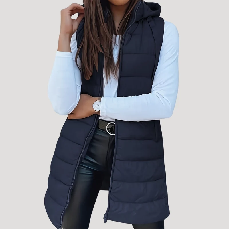 Drune | Frauen langes Gilet mit Kapuze gepolsterter Winter-Puffer