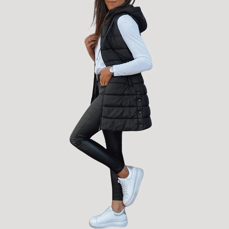 Drune | Frauen langes Gilet mit Kapuze gepolsterter Winter-Puffer